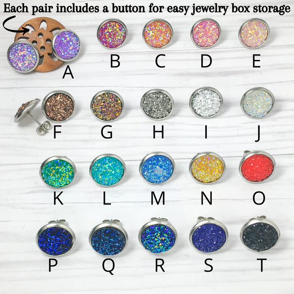 Dazzling Druzy Stainless Steel Stud Earrings - 20 Colors - Find Your Joy Today