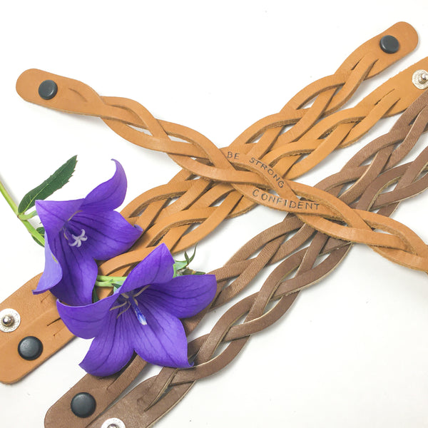 "BE STRONG" and "CONFIDENT" Braided Leather Bracelet - Find Your Joy Today