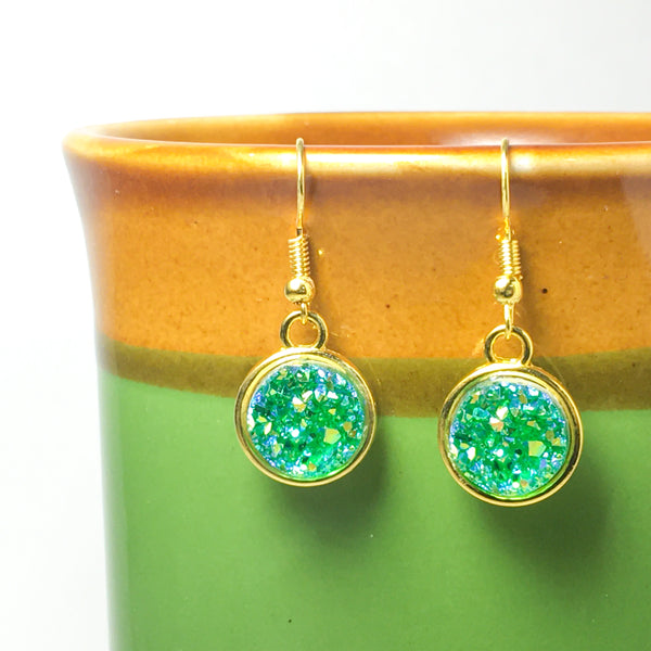Dazzling Druzy Gold Plated Drop Earrings - Gold - Green - Purple - Find Your Joy Today