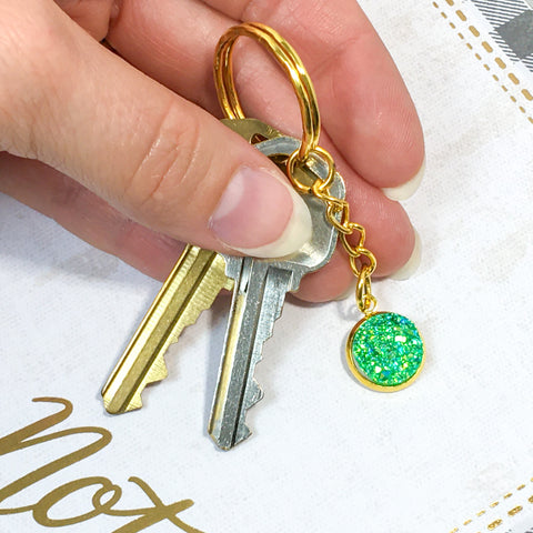 Glistening Golden Green Druzy Keychain - Find Your Joy Today