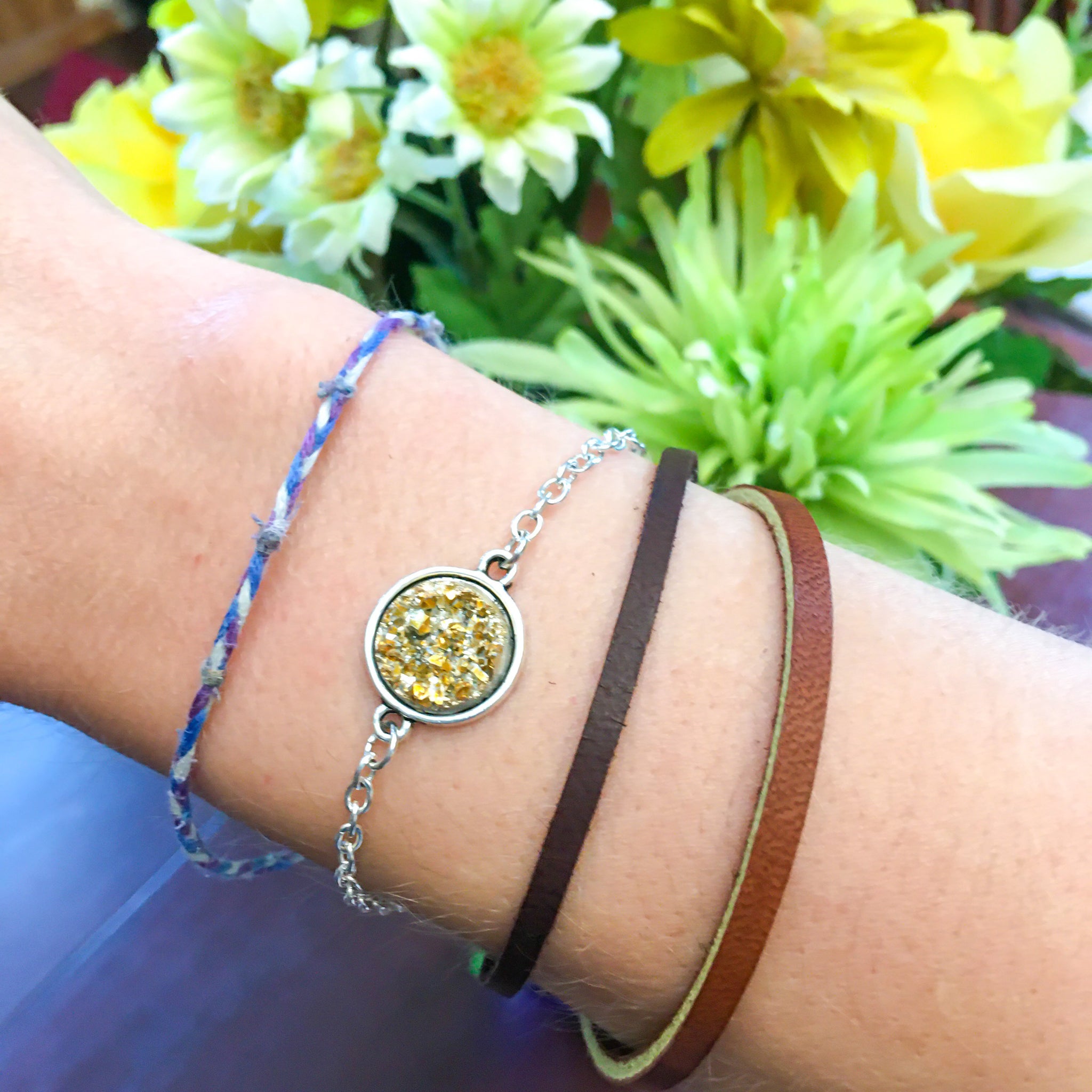 Golden Druzy Stone Leather Bracelet - Find Your Joy Today
