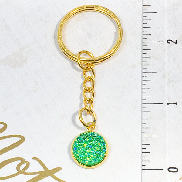 Glistening Golden Green Druzy Keychain - Find Your Joy Today