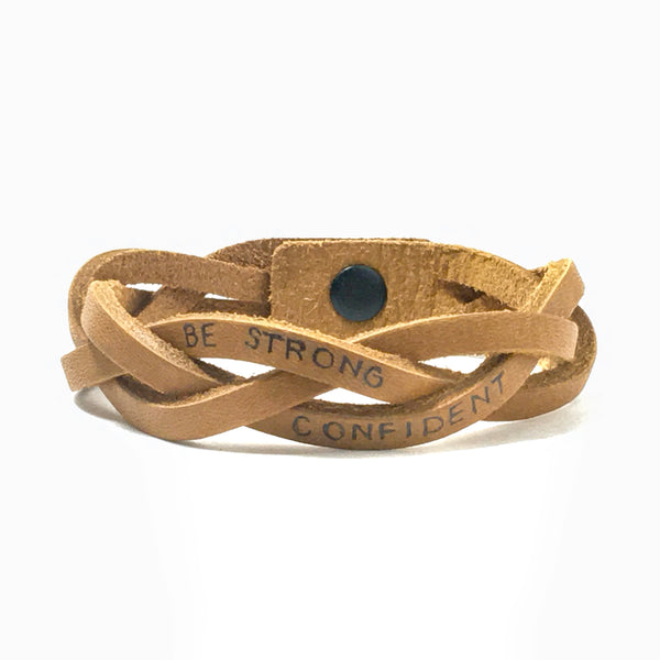 "BE STRONG" and "CONFIDENT" Braided Leather Bracelet - Find Your Joy Today