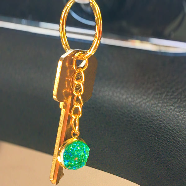 Glistening Golden Green Druzy Keychain - Find Your Joy Today