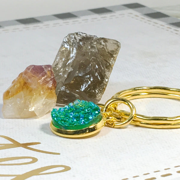 Glistening Golden Green Druzy Keychain - Find Your Joy Today