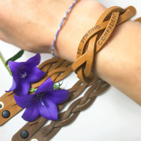 "BE STRONG" and "CONFIDENT" Braided Leather Bracelet - Find Your Joy Today