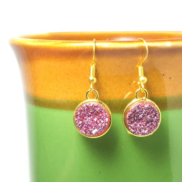 Dazzling Druzy Gold Plated Drop Earrings - Gold - Green - Purple - Find Your Joy Today
