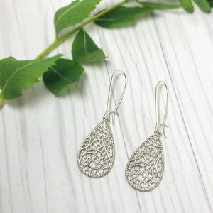 Teardrop Filigree Lace Earrings - Copper or Silver - Find Your Joy Today